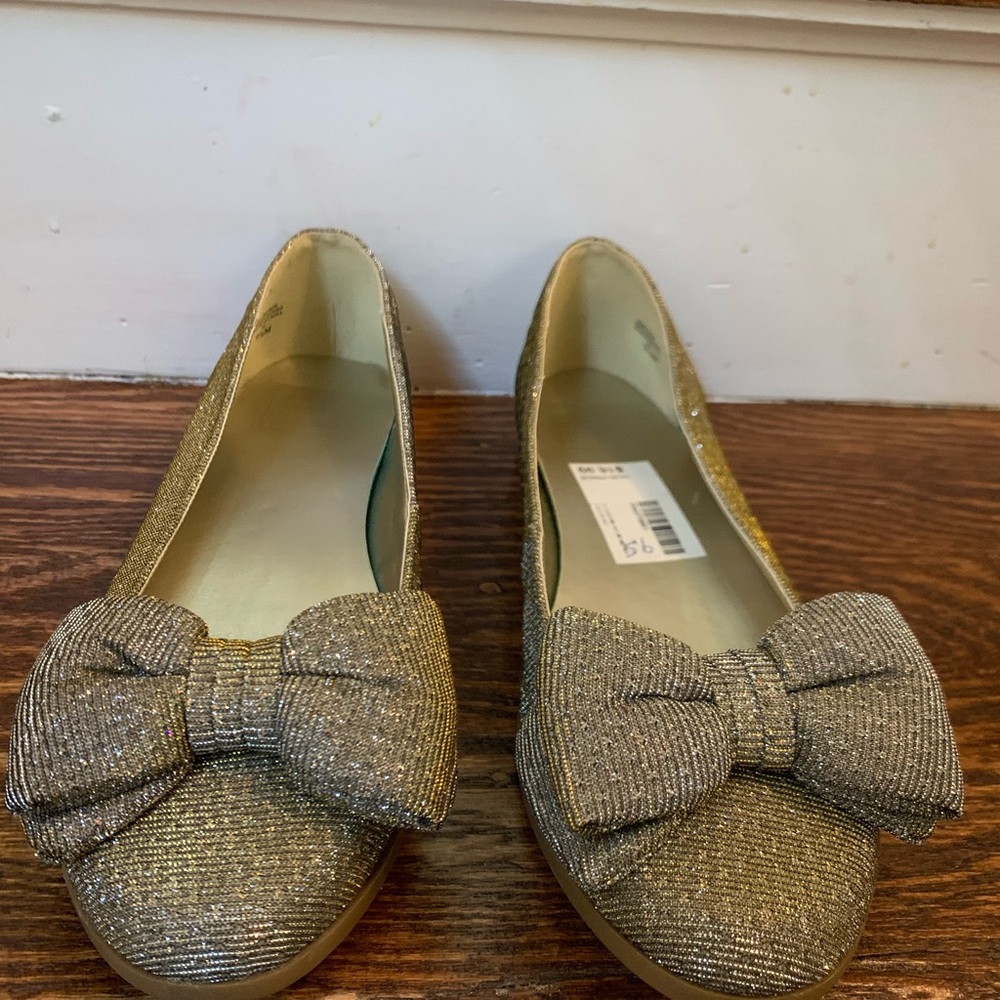 New York Transit Gold Metallic Bow Ballet Flats